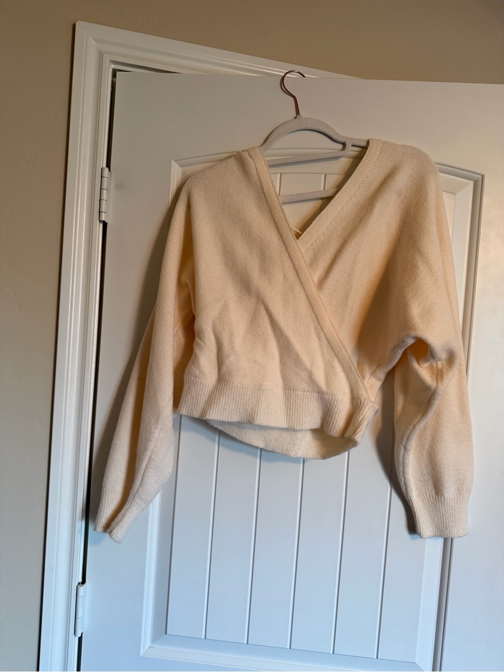 Habit Cream Wrap Front Sweater Small Crossover Open Back Balletcore Knit